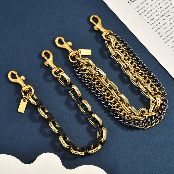 Wholesale Trendy Gold Tone Triple Row Metal Bag Chain With Retro Cross And Crown Motifs Fashion Accessory