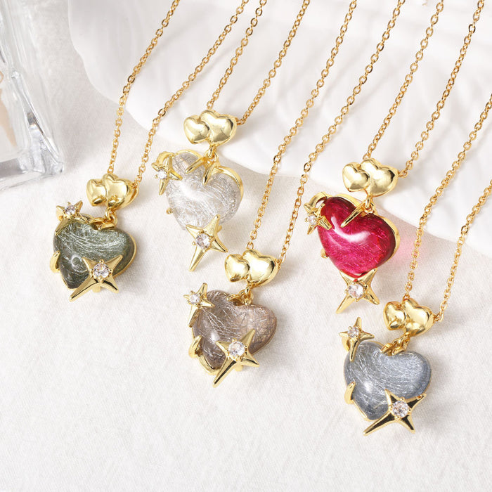 Wholesale  jewelry  colorful hair  heart pendant necklace gold plated clavicle chain