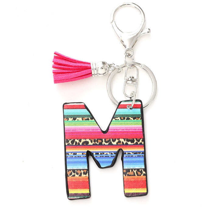 Wholesale Tassel Rainbow Letters Leopard Leather Keychain JDC-KC-YiTian016