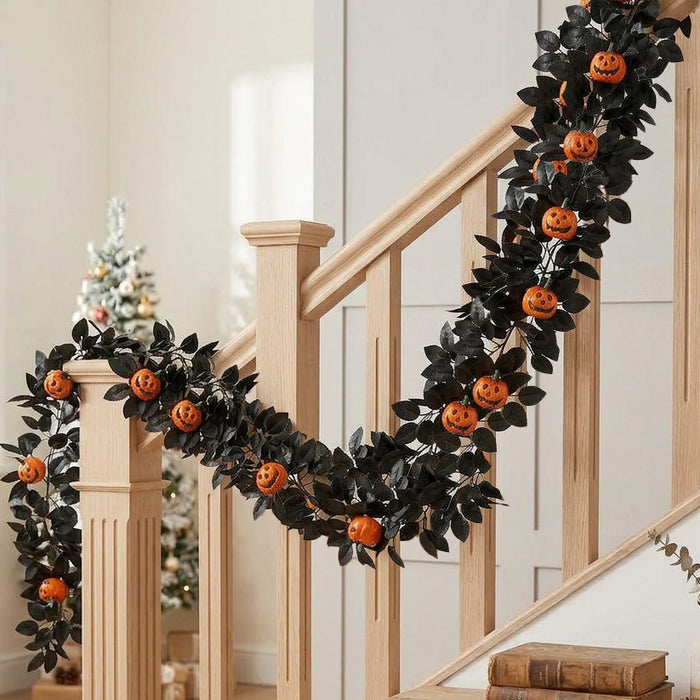 Wholesale  Decor Artificial Pumpkin Vine With Black Roses And Maple Leaves Chic Fabric Garland For Party Outdoor Resale