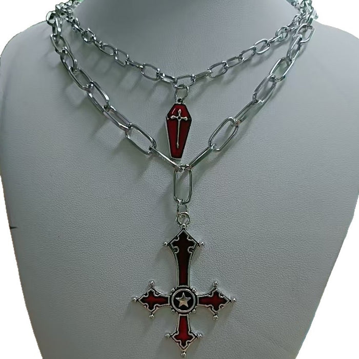 Wholesale Drip oil cross necklace set, personalized and versatile collarbone chain accessory