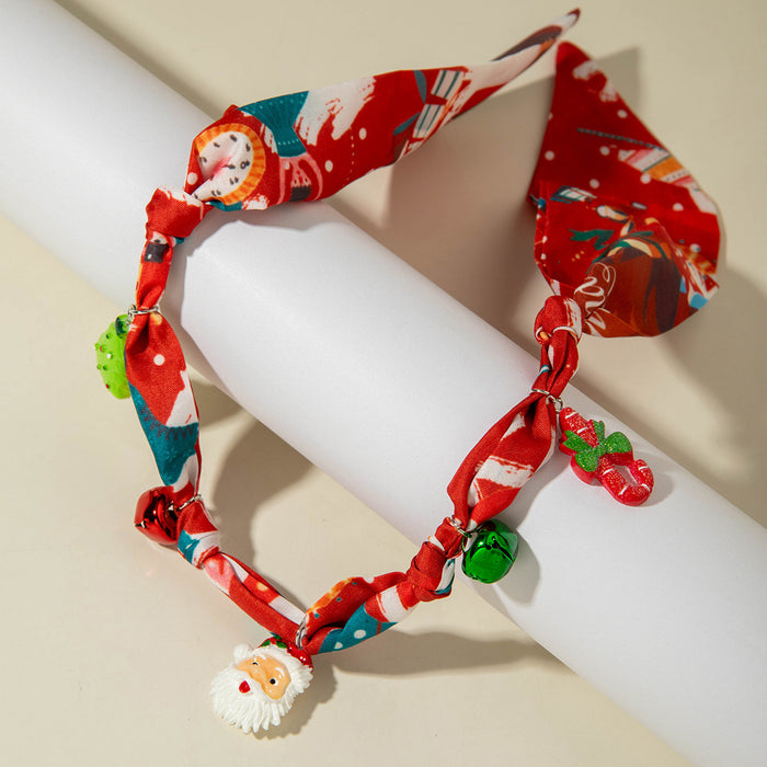 Wholesale Polyester Christmas f Necklace with Tree Bell and Santa Pattern MOQ≥2