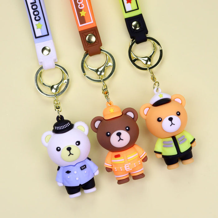 Wholesale PVC Cartoon Police Firefighter Bear Keychain Fashion Accessory Gift