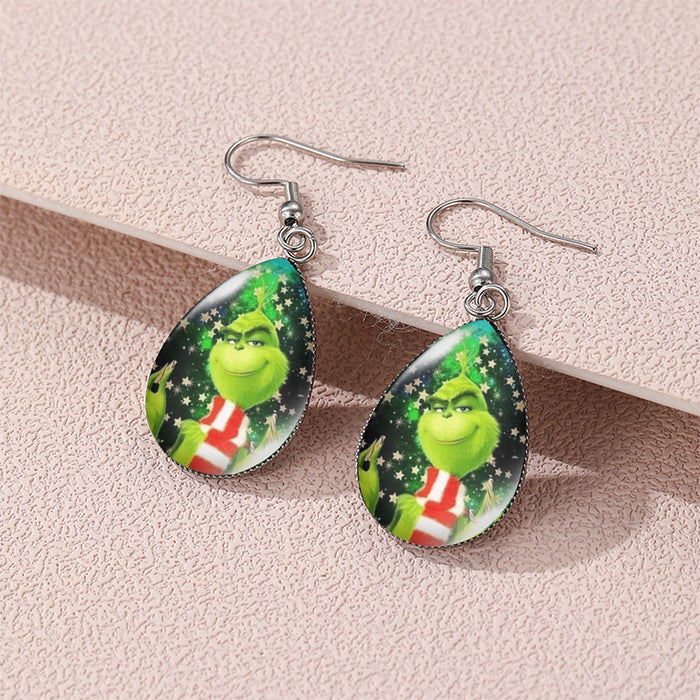 Wholesale Cartoon Christmas Water Drop Alloy Shaped Time Gemstone Earrings JDC-ES-XiangL061