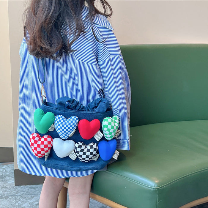 Wholesale Canvas Children's Bag Autumn and Winter Heart-shaped Personalized Handbag  JDC-HB-YuanDuo007