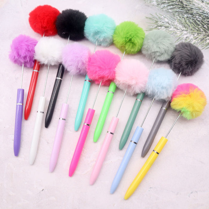 Wholesale Beadable Pens Leopard print Pom Pom Pen Fluffy Pens JDC-PN-ShuY006