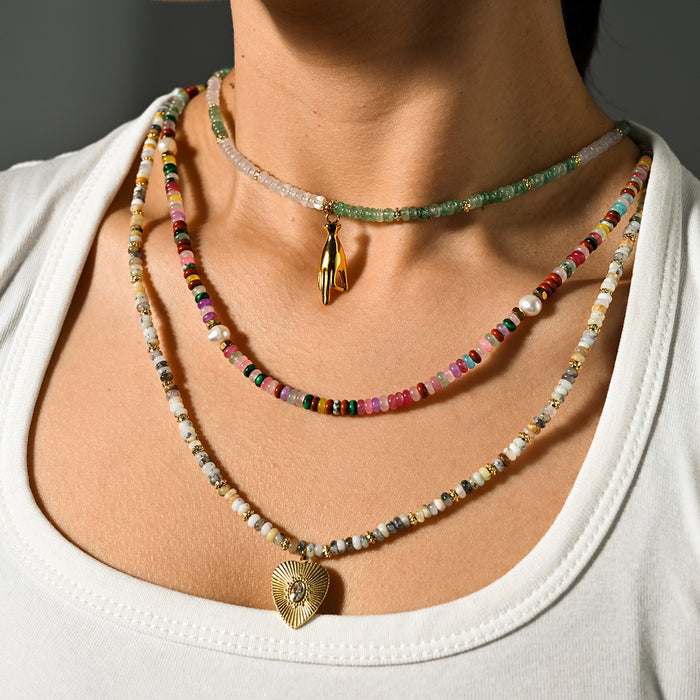 Wholesale Temperament Handmade Natural Stone Necklace Personalized Stainless Steel Drip Oil Pendant Paired with Non Fading