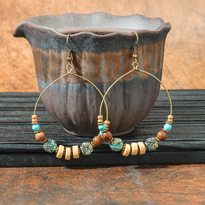 Wholesale 2pcs retro ethnic geometric turquoise earrings