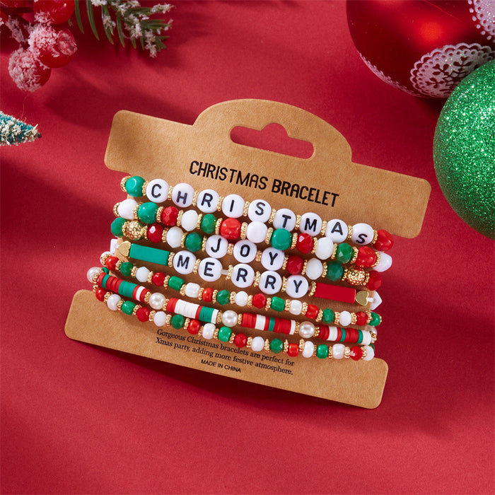 Wholesale Christmas Bracelet Rice Bead Polymer Clay Multi-layer Bracelet Cartoon  Bell Christmas Party