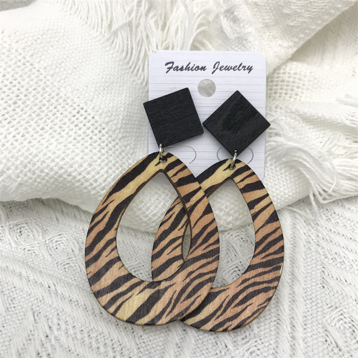 Wholesale Leopard Zebra Raindrop Long Earrings Wood JDC-ES-FaXin008