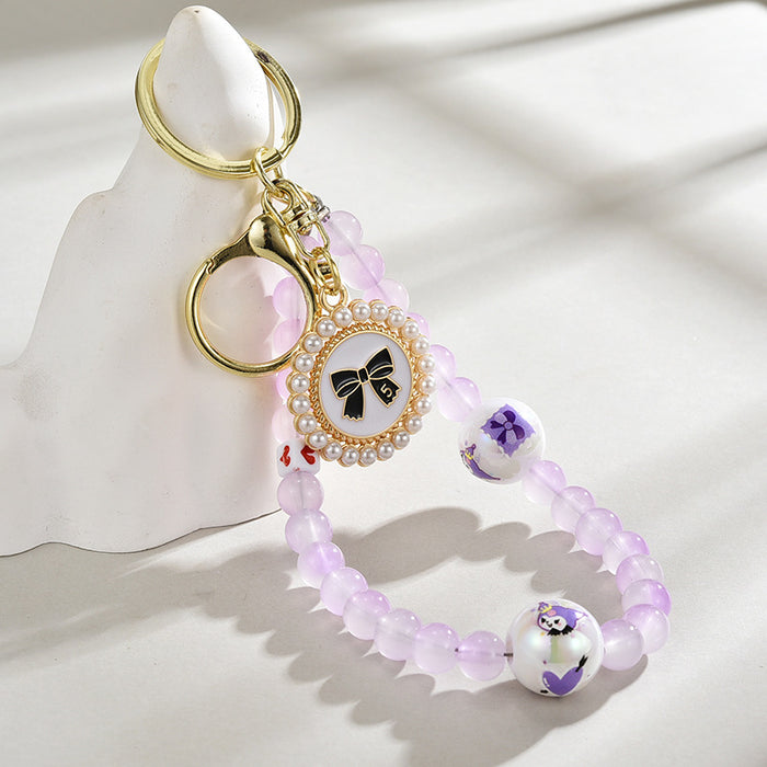 Wholesale Glass bead round brand bow keychain