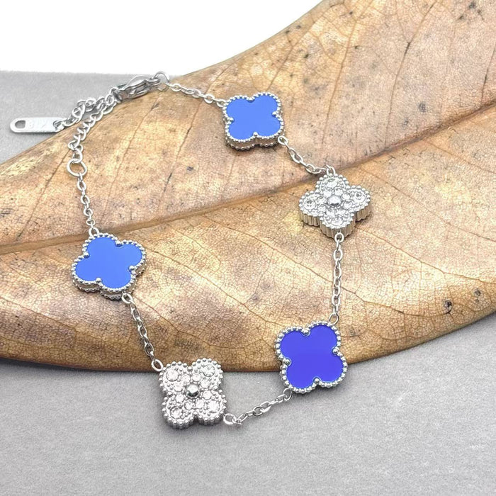 Wholesale Bracelet Lucky Flower Bracelet Steel Diamond Set Stainless Steel Five Flower Bracelet