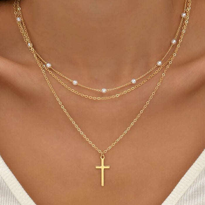 Wholesale Bohemian Multi layer Necklace Personalized Multi layer Small Hard Bar Pendant Collarbone Chain Stacked Wearing