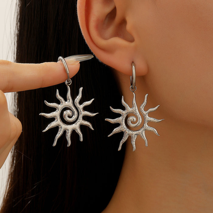 Wholesale Hollow Sun Stainless Steel choker necklace Earrings rings SET