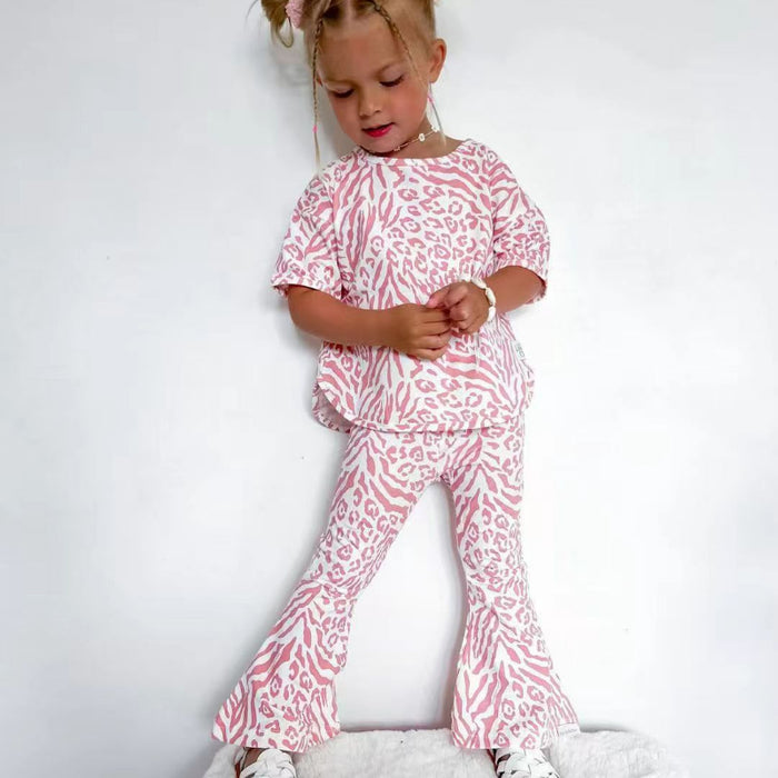 Wholesale Lips T-shirt Bell Bottoms Trousers Children's Suit JDC-CTS-YaYaMi038