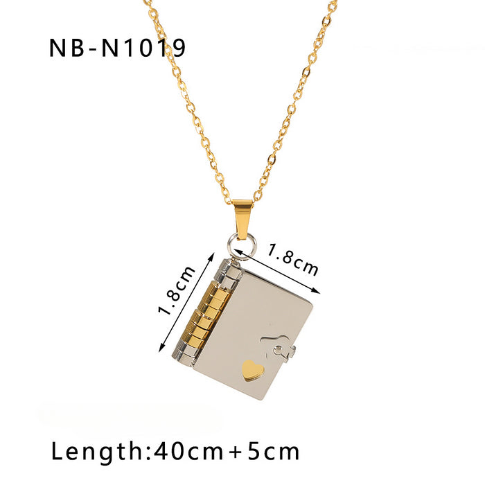 Wholesale Book Album Love Pendant Inlaid Zircon Stainless Steel 18k Gold Plated Necklace JDC-NE-XiongYue002