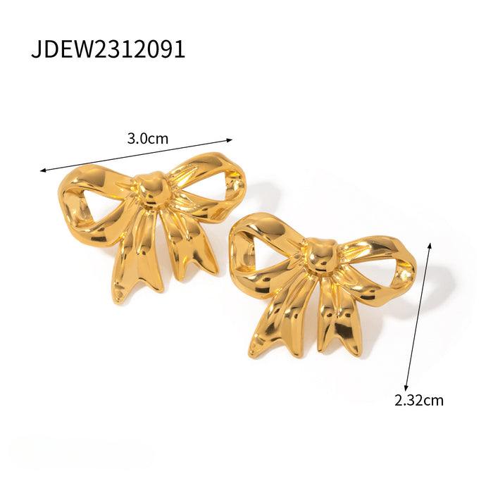 Wholesale 18k Gold Stainless Steel Bow Earrings JDC-ES-Wanx002