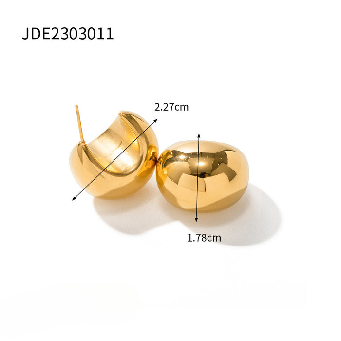 Wholesale 18k Stainless Steel Gold Ball Half Circle Thick C Shape Hollow Earrings JDC-ES-JD352