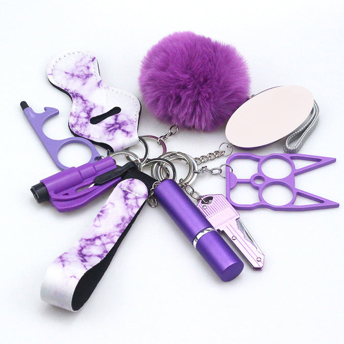 Wholesale Diving Fabric Wool Ball Multifunctional Perfume Bottle Keychain 9-piece Set JDC-KC-TouMS072