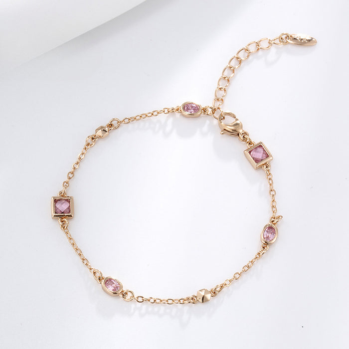 Wholesale Geometric Square Oval Pink Gemstone Bracelet JDC-BT-XP006