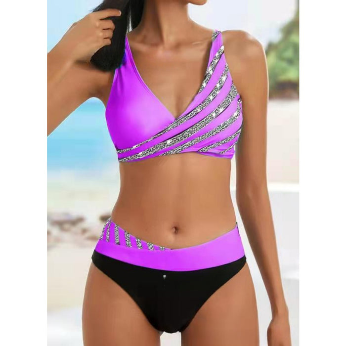 Wholesale Nylon Split Hot Drill Two-piece Swimsuit JDC-SW-XuanM006