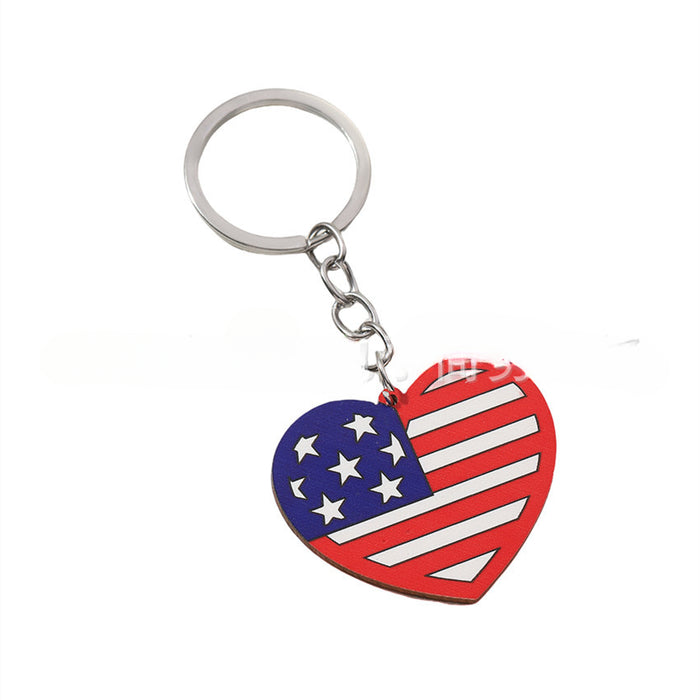 Wholesale Hollow Heart Independence Day Wooden Keychain JDC-KC-RongRui007