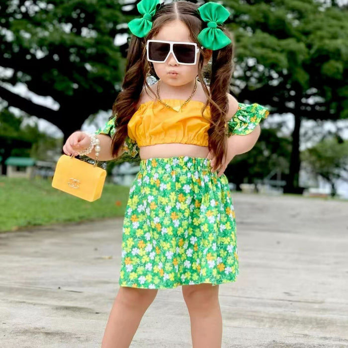 Wholesale High Waist Short Skirt Small Floral Skirt Children's Suit JDC-CTS-YaYaMi049