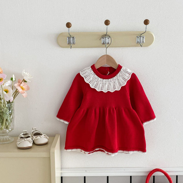 Wholesale Knitted Dress Red Princess Dress Baby Clothes JDC-BC-WeiNiS015