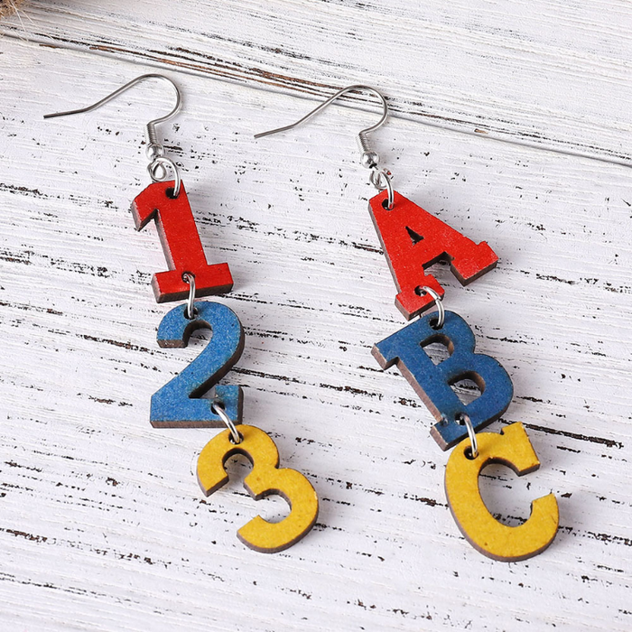 Wholesale earrings Colorful lettering double-sided wooden earrings JDC-ES-ChL017