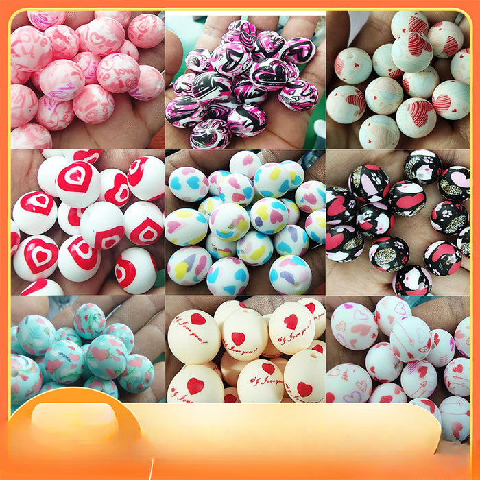 Wholesale 20pcs15mm Valentine's Day Printed Beads JDC-BDS-HongZhou007