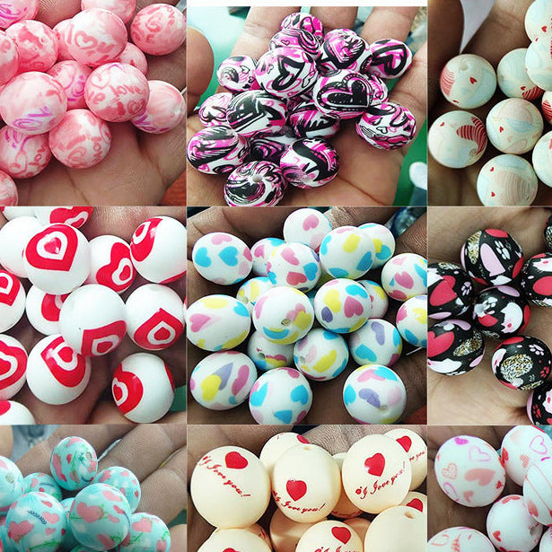 Wholesale 20pcs15mm Valentine's Day Printed Beads JDC-BDS-HongZhou007