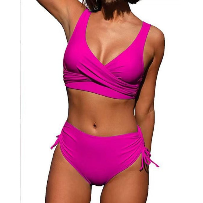 Wholesale Nylon Split Solid Color Cross Strap Swimsuits JDC-SW-XuanM005