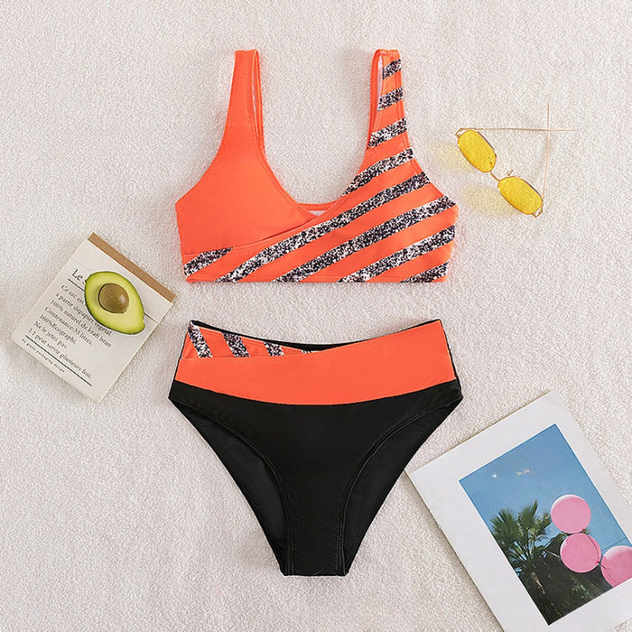 Wholesale Nylon Split Hot Drill Two-piece Swimsuit JDC-SW-XuanM006