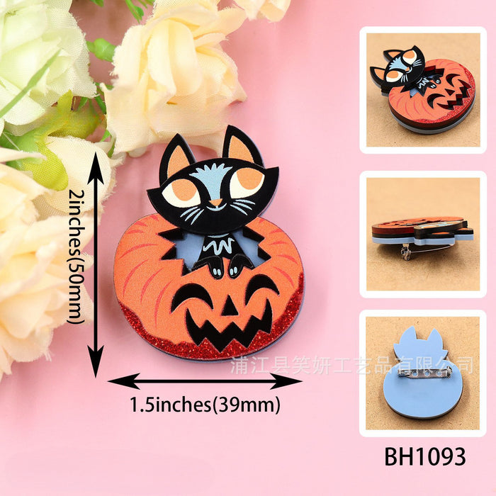 Wholesale Acrylic Halloween Pumpkin Black Cat Animal Cute Brooch JDC-BC-XiaoYan001