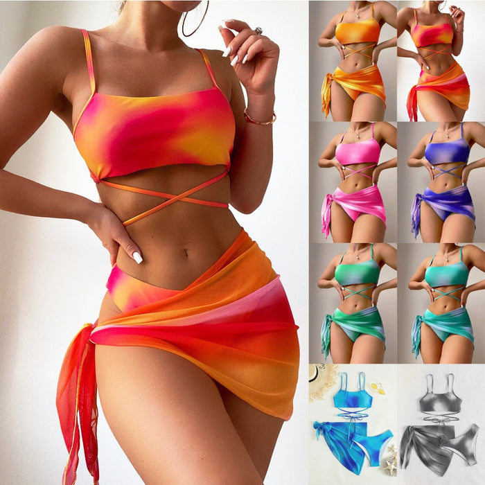 Wholesale Polyester Tie Dyed Bikini Swimwear Women's Three Piece Set JDC-SW-ZhengY002