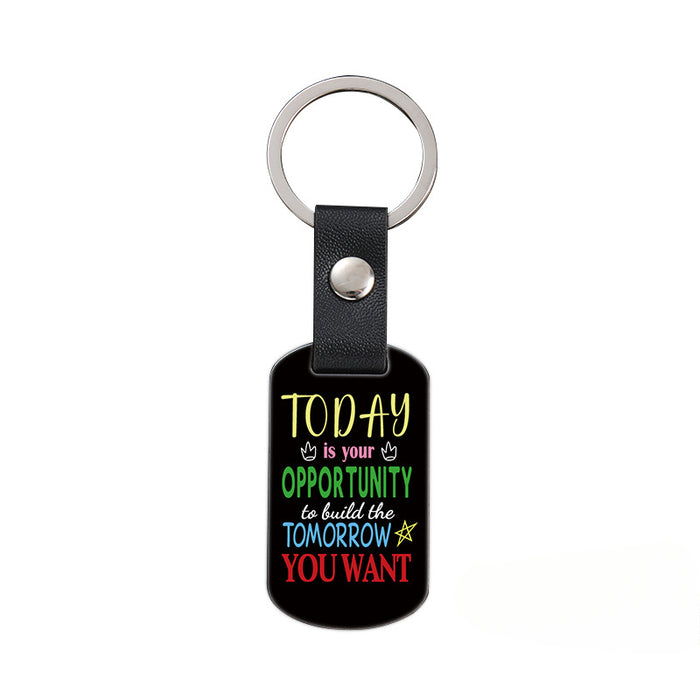 Wholesale Inspirational Positive Color Printing Leather Buckle Metal Keychains JDC-KC-GangGu052