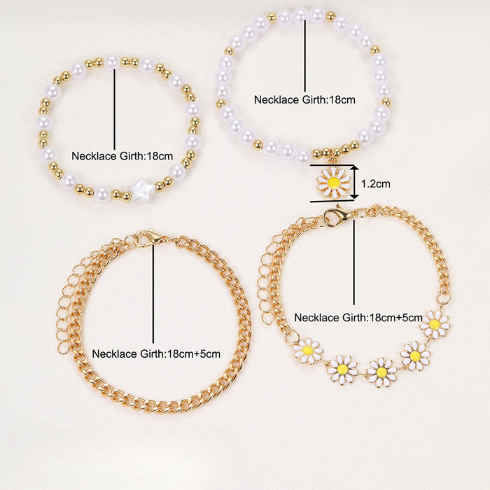 Wholesale Alloy Small Daisy Pearl Bracelet Set JDC-BT-HaoZ001