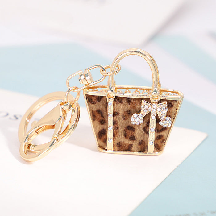 Wholesale Diamond Leopard Print Small Bag Alloy Keychain JDC-KC-CH114