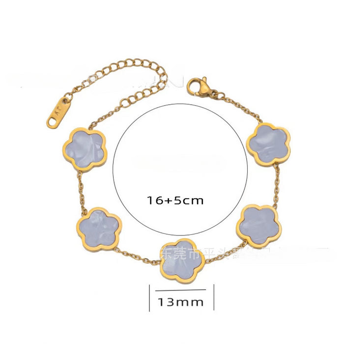 Wholesale Titanium Steel Five-leaf Clover Plum Blossom Five-flower Bracelet JDC-BT-Pingtouge004