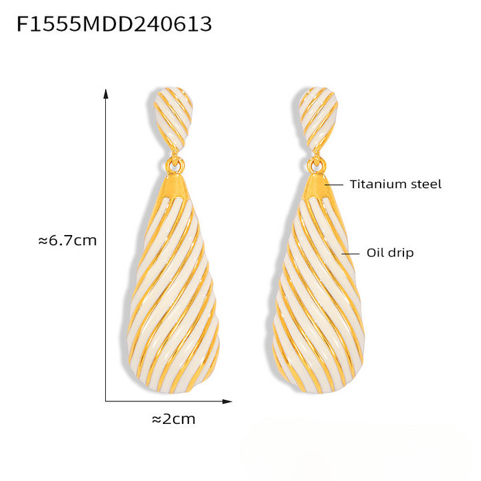 Wholesale Water Drop Shape Weight Glaze Titanium Steel Earrings JDC-ES-MiLi004