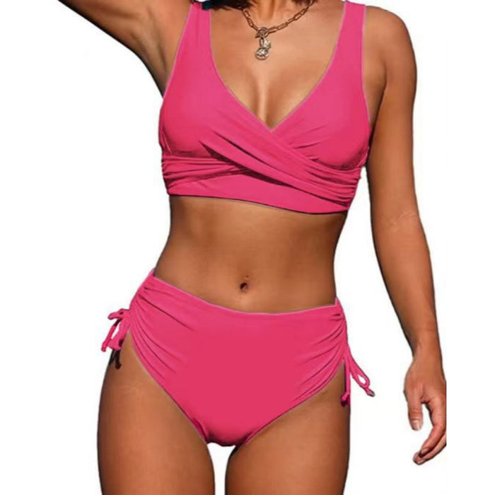 Wholesale Nylon Split Solid Color Cross Strap Swimsuits JDC-SW-XuanM005