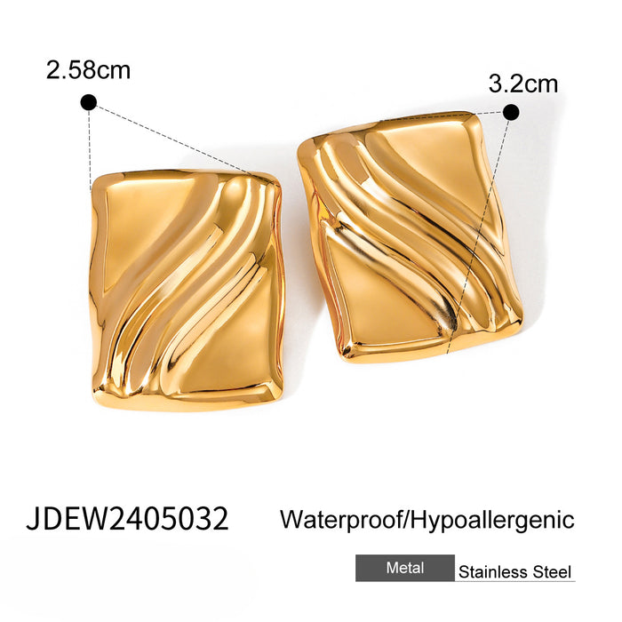 Wholesale 18K Gold Stainless Steel Square Wave Texture Earrings JDC-ES-JD346