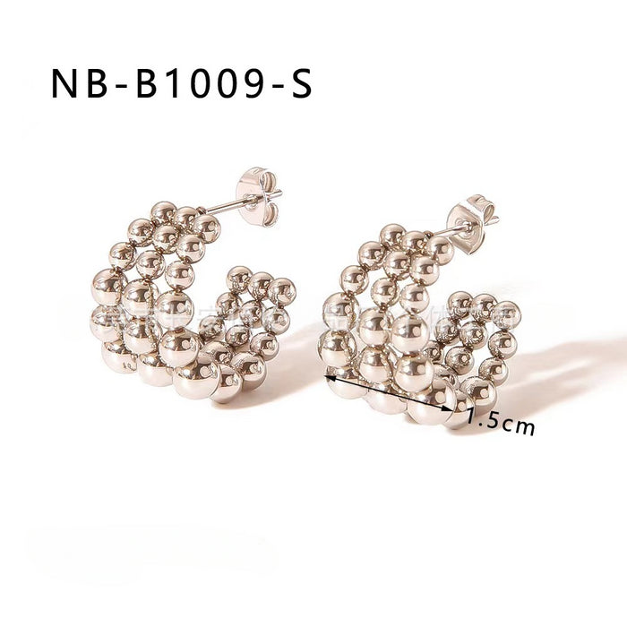 Wholesale Stainless Steel 18K Gold Plated C Shape Ball Earrings JDC-ES-ChengBing002