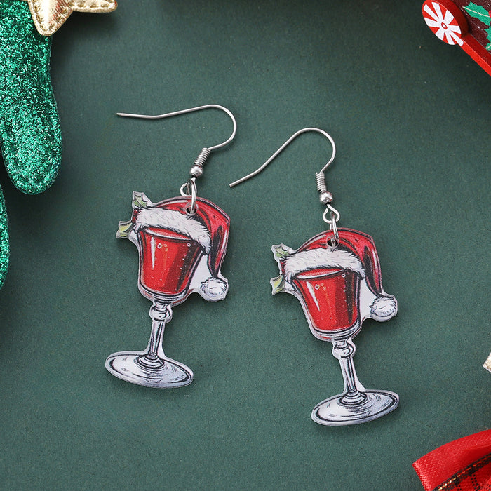 Wholesale Wooden Christmas Wine Glass Earrings JDC-ES-ChuLian006