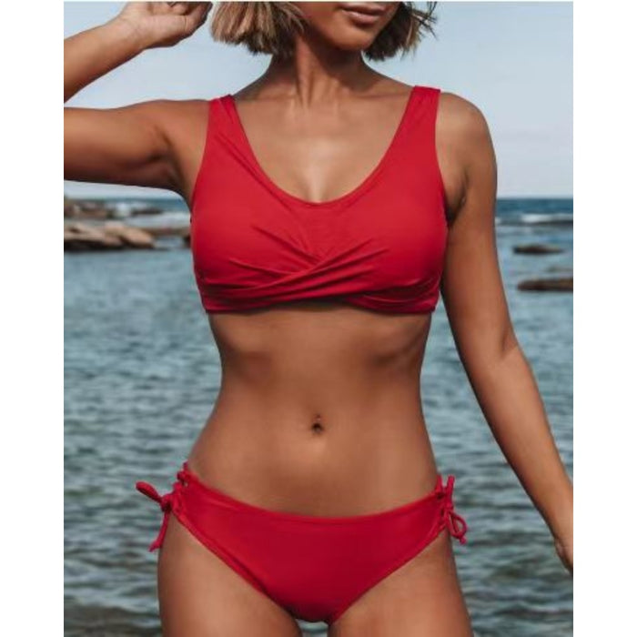 Wholesale Nylon Split Solid Color Cross Strap Swimsuits JDC-SW-XuanM005