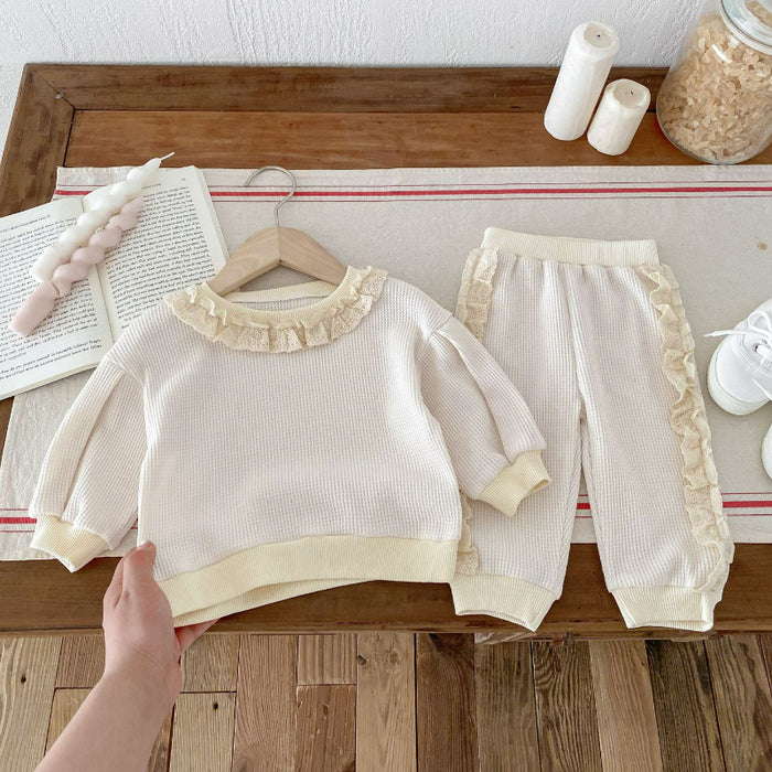 Wholesale Lace Stylish Sweatshirt Trousers Children's Suit JDC-CTS-WeiNiS010