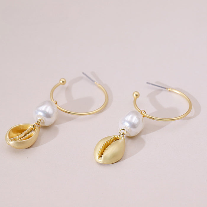 Wholesale Metal Shell Pearl C Shape Earrings JDC-ES-YaXue003