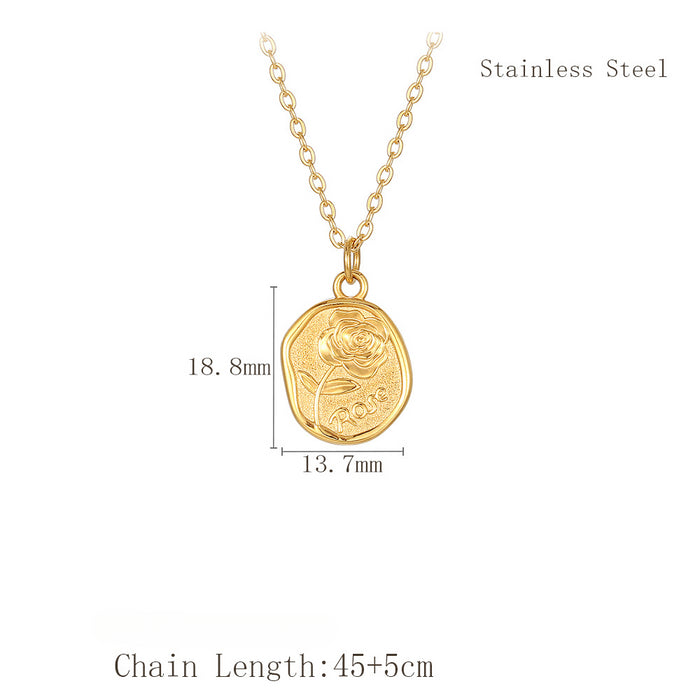 Wholesale 2pcs Stainless Steel Rose Circle Pendant Necklace JDC-NE-LangDi011