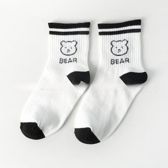 Wholesale of 10pcs Little Bear Black and White Mid Length Socks JDC-SK Miqi010