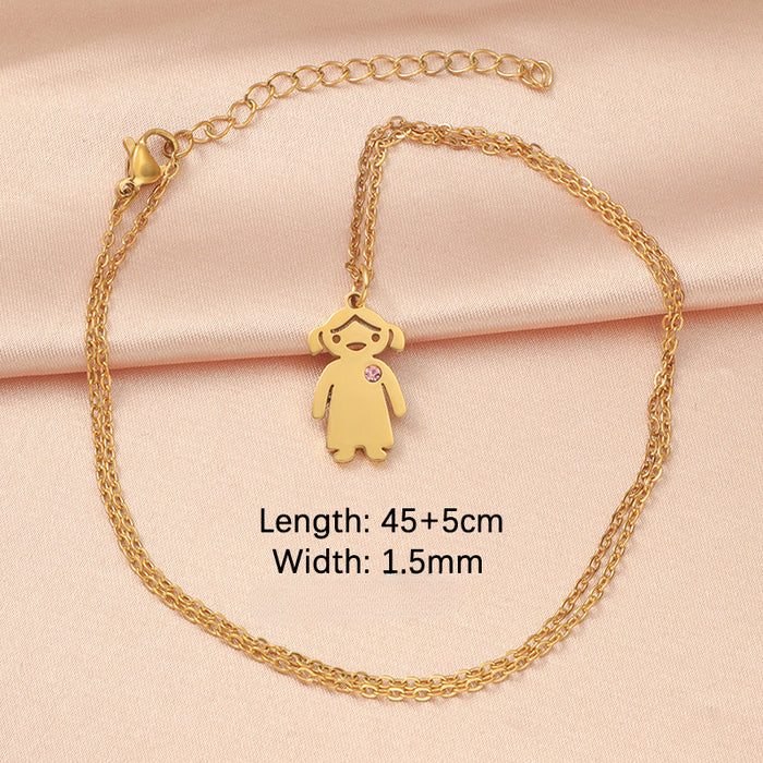 Wholesale Cartoon Boy and Girl Pendant Stainless Steel Necklace JDC-NE-MinP001